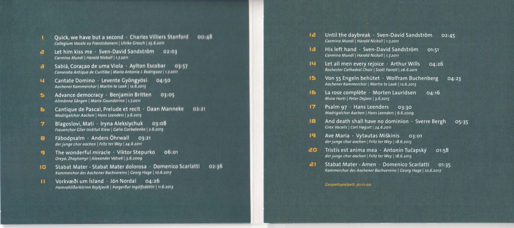 Inhalt der Jubiläums CD 10 Jahre Chorbiennale Aachen